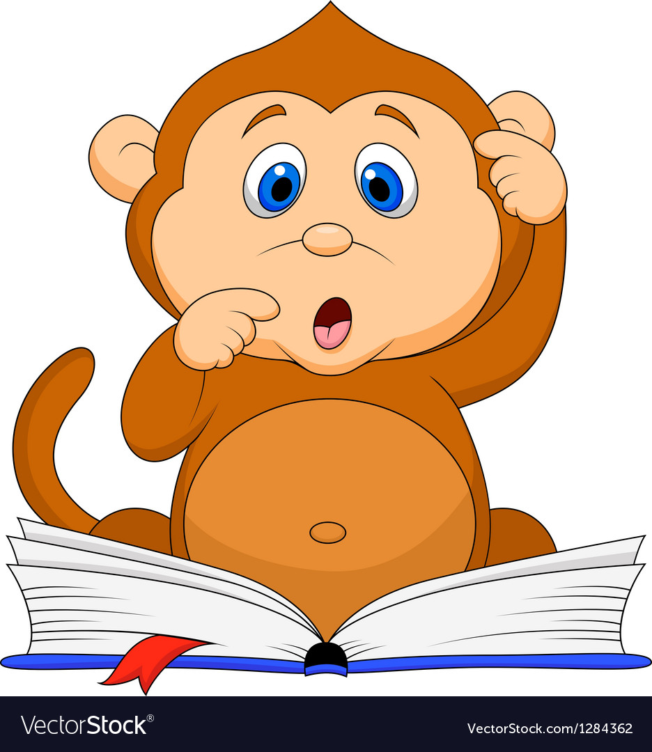 Cute monkey cartoon reading book Royalty Free Vector Image