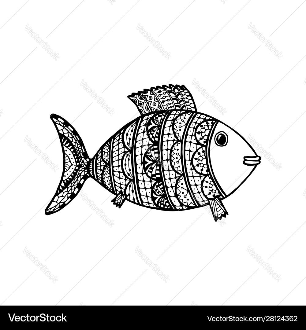Hand drawn patterned cartoon fish Royalty Free Vector Image