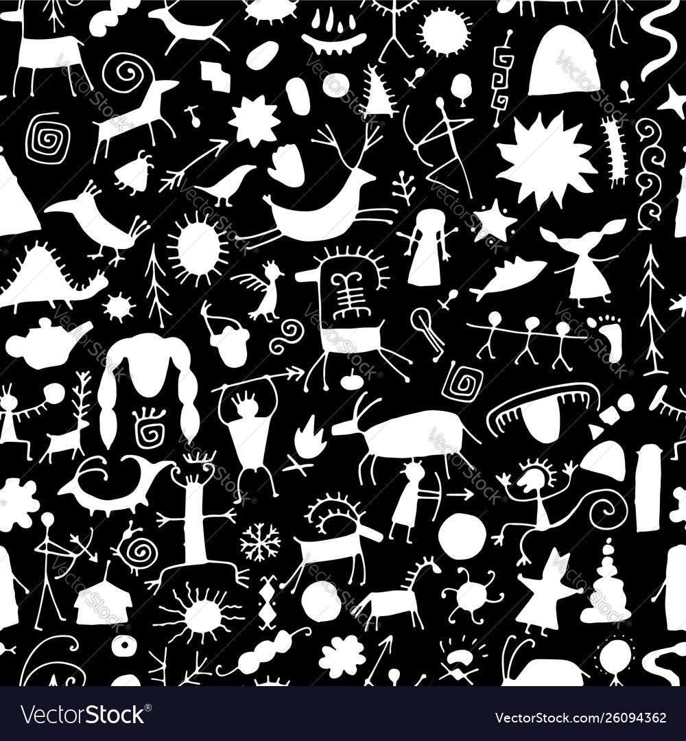 Rock paintings background seamless pattern