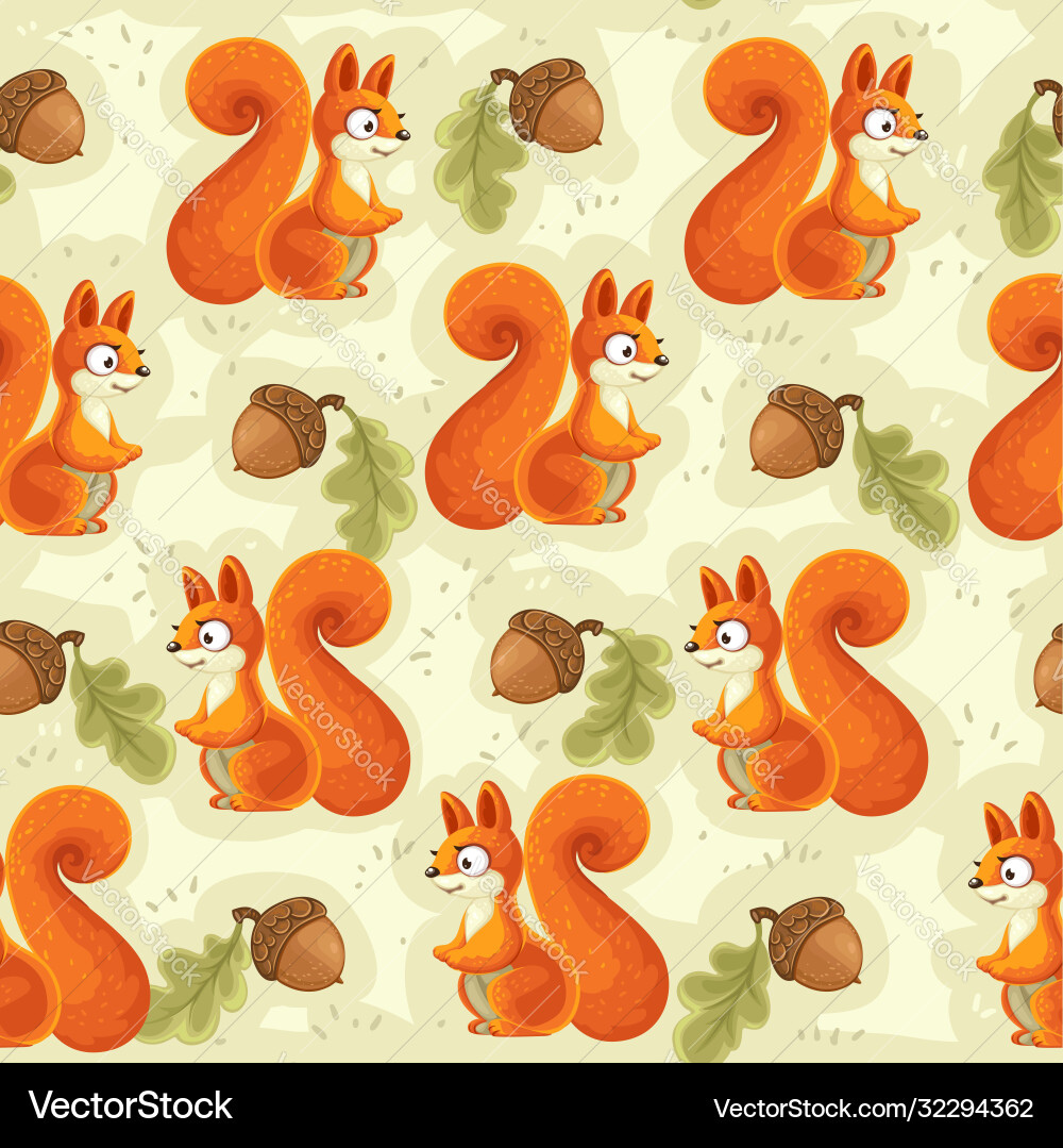 Seamless pattern with cute squirrel cartoon Vector Image