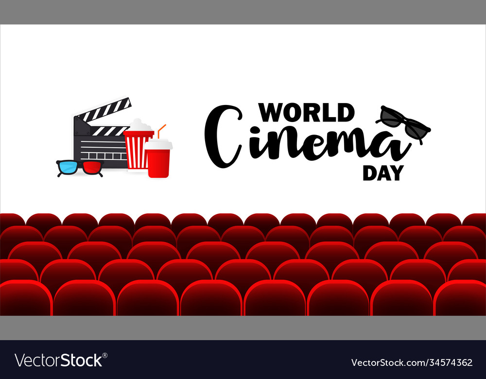 World cinema day banner auditorium Royalty Free Vector Image