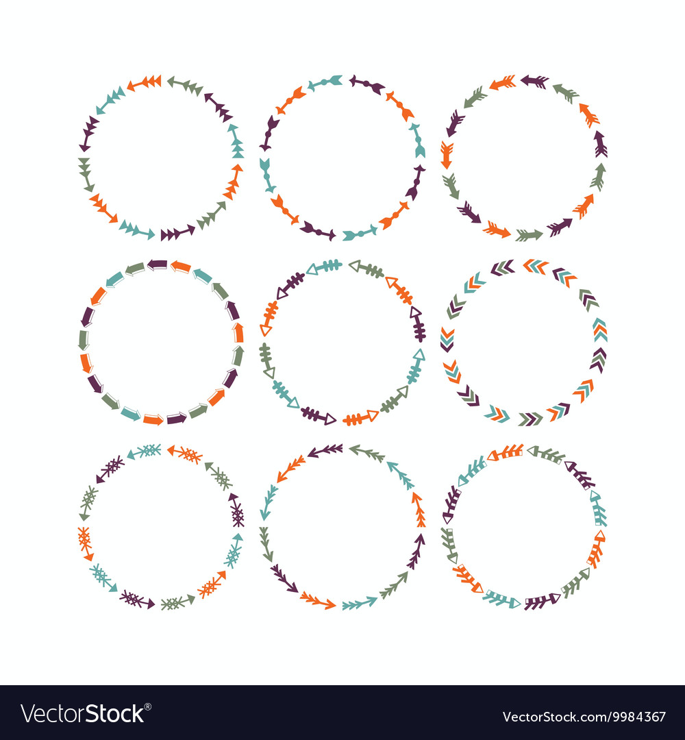 Cute colorful circle arrow border patterns set Vector Image