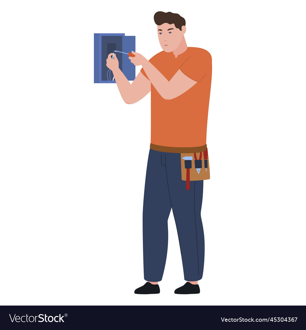 Electricity worker fixing shield circuit Vector Image