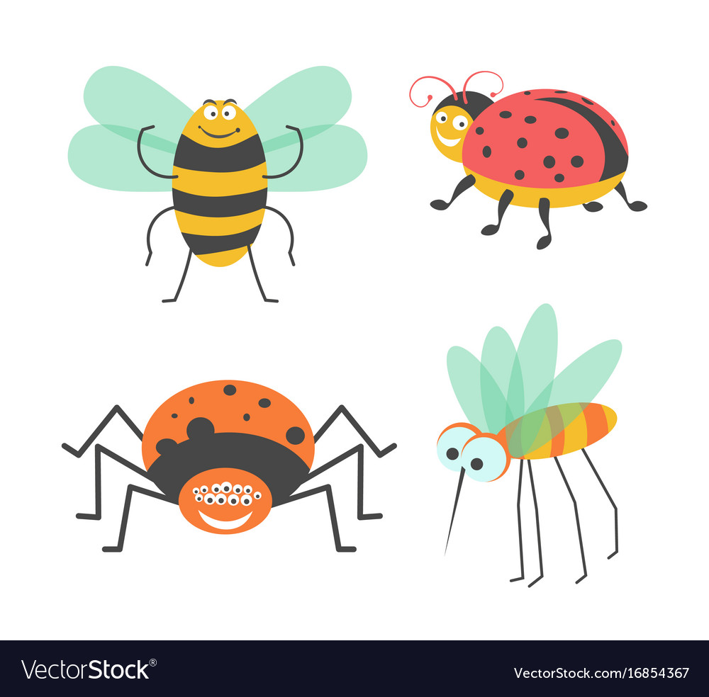 Funny insects with cute faces isolated Royalty Free Vector Funny insects with cute faces isolated Royalty Free Vector
