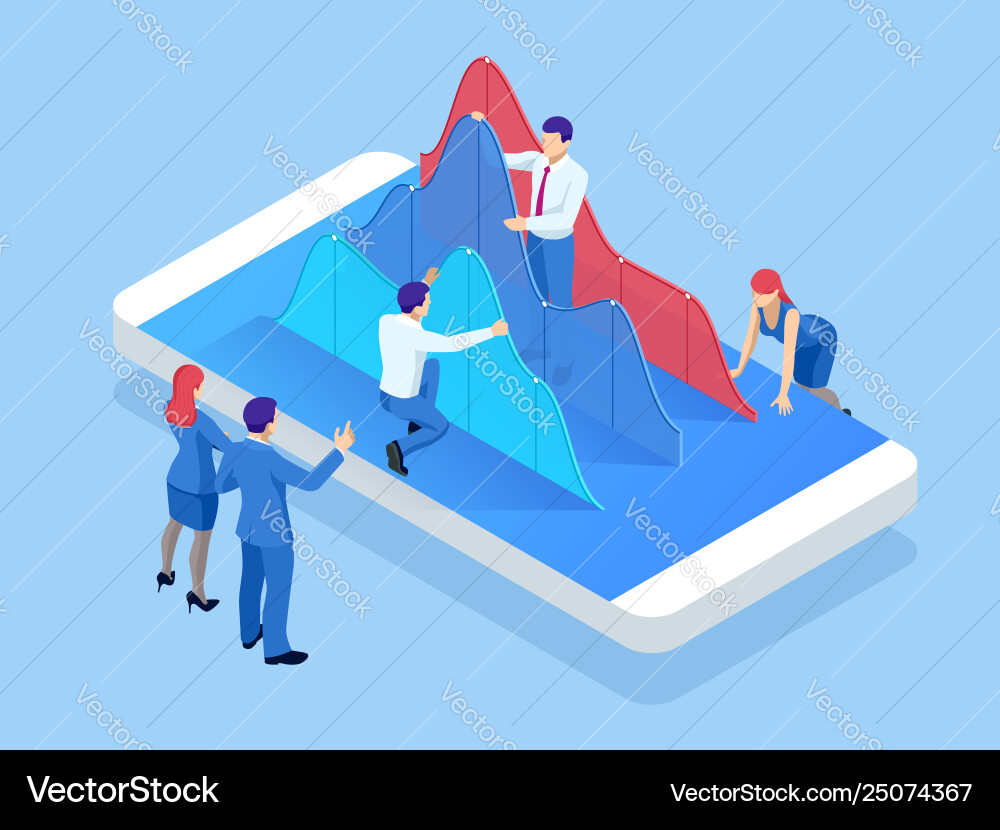 Isometric mobile phone with chart diagram Vector Image