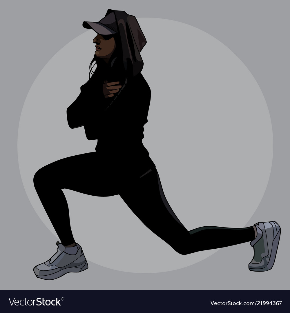 Painted woman in black sportswear doing exercise Vector Image