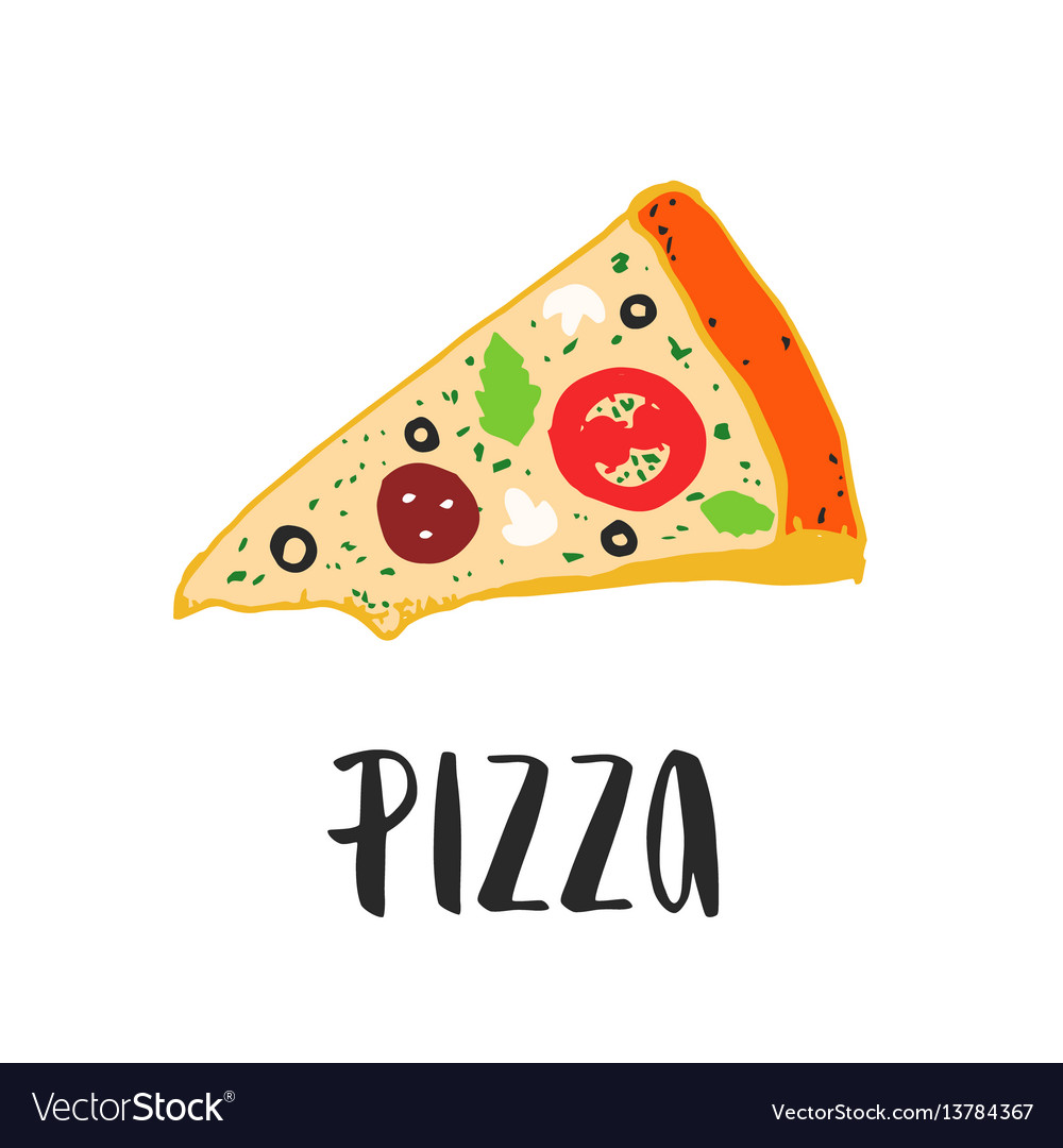 Pizza lettering with hand drawn slice of Vector Image