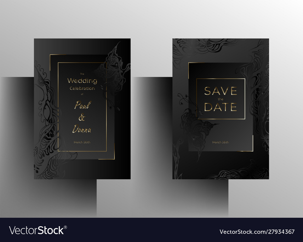 Wedding invitation template set elegant simple Vector Image