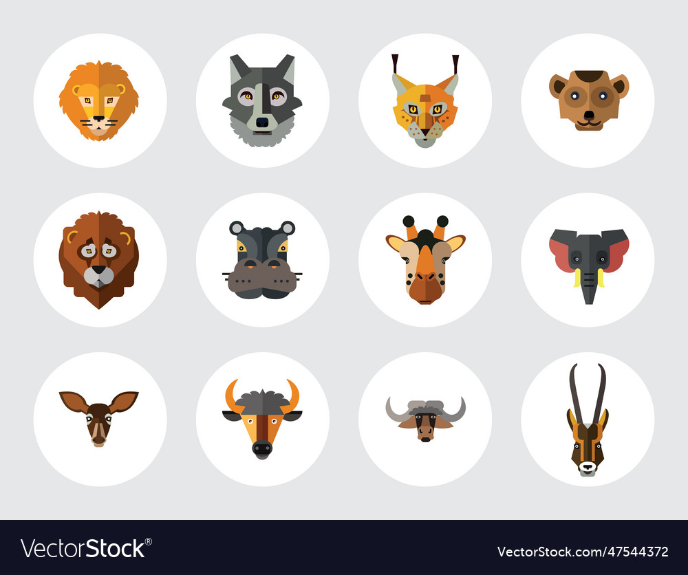 Animal faces icon set Royalty Free Vector Image