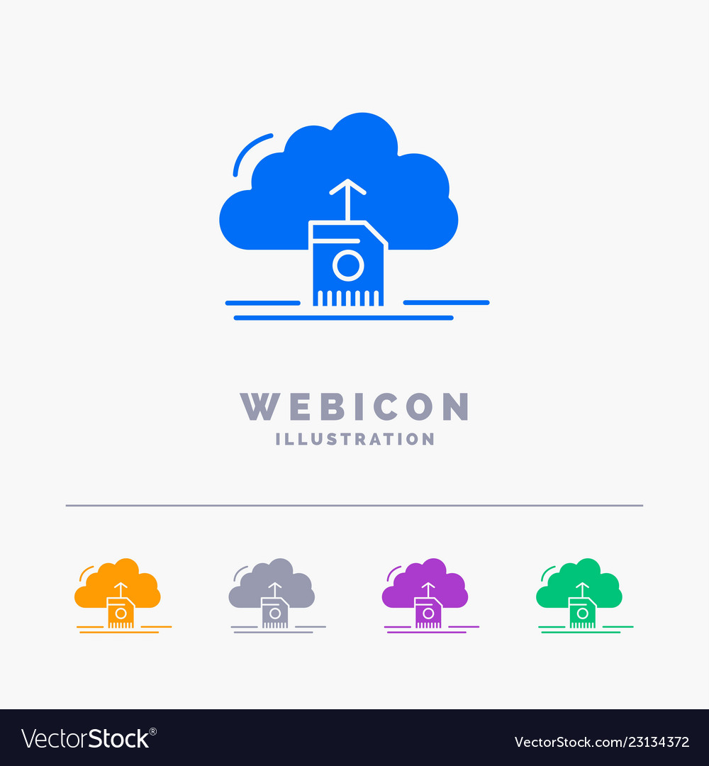 Cloud upload save data computing 5 color glyph vector image Cloud upload save data computing 5 color glyph