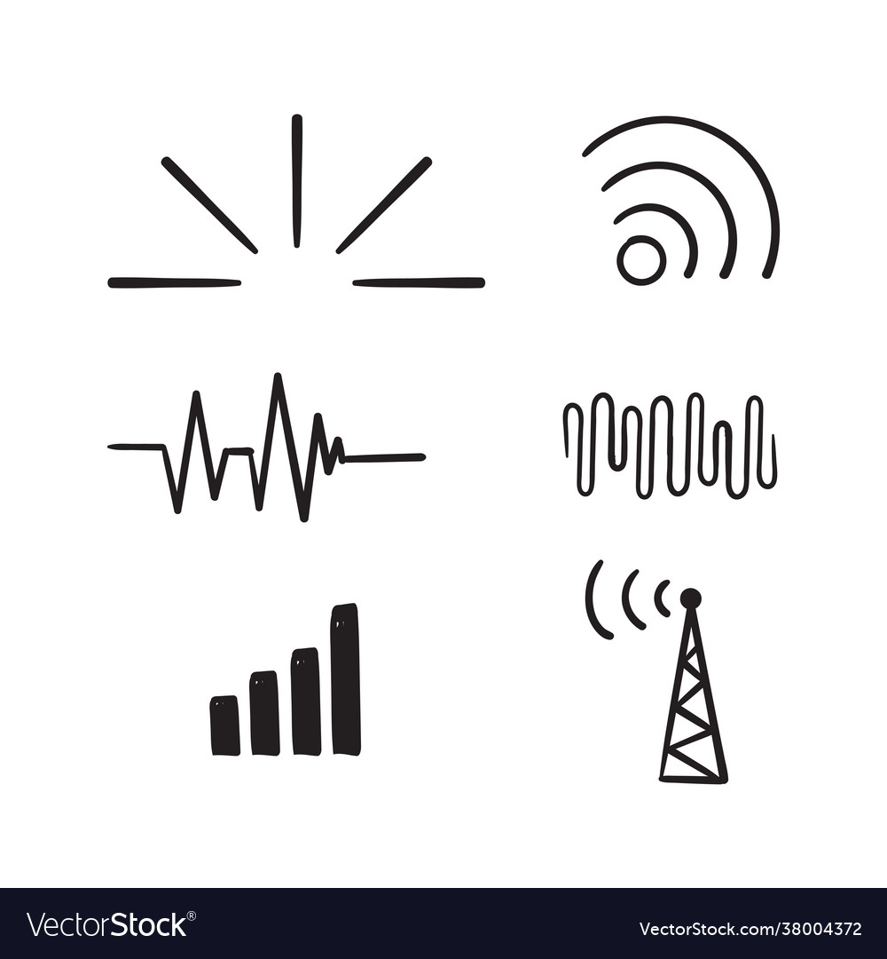 Hand drawn doodle radio and wi-fi signal wave