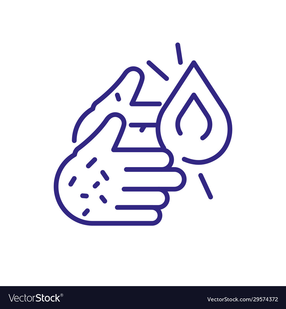 Hand with water drop icon line detail style