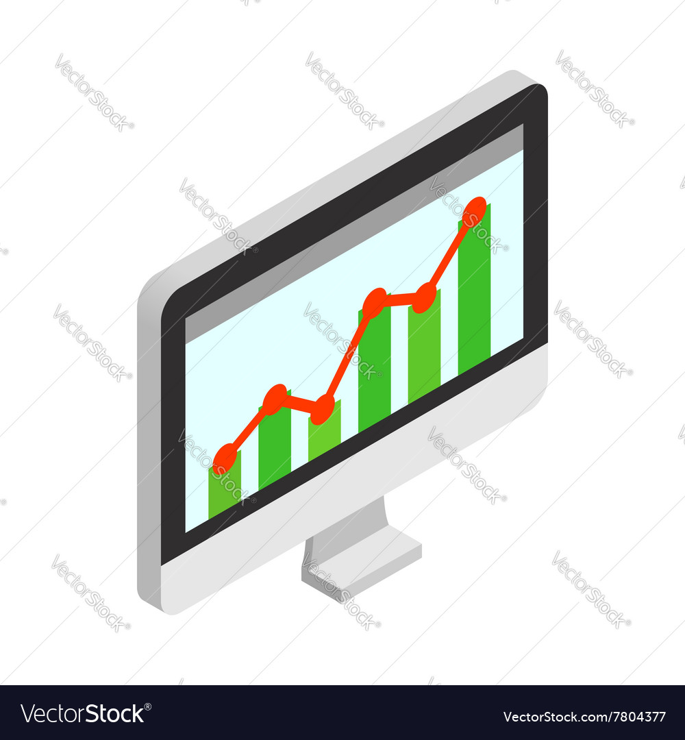 Graph on the computer monitor icon Royalty Free Vector Image