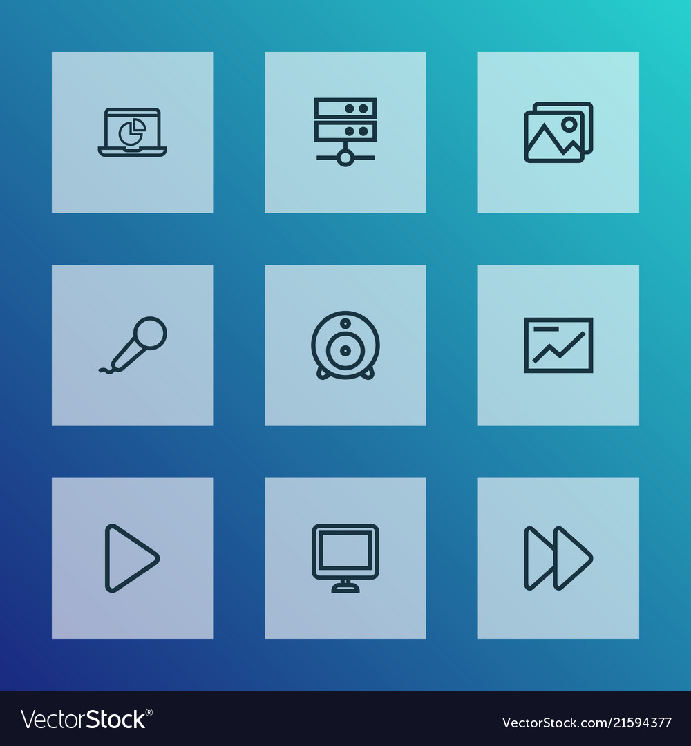 Multimedia icons line style set with display web