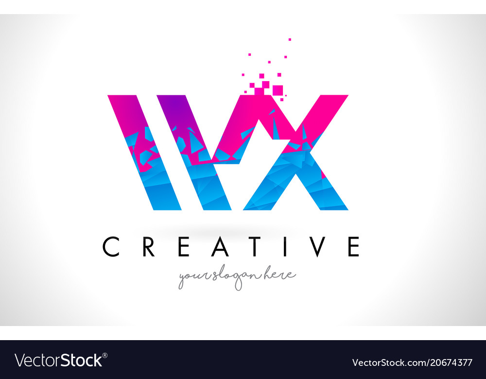 Wx w x letter logo with shattered broken blue