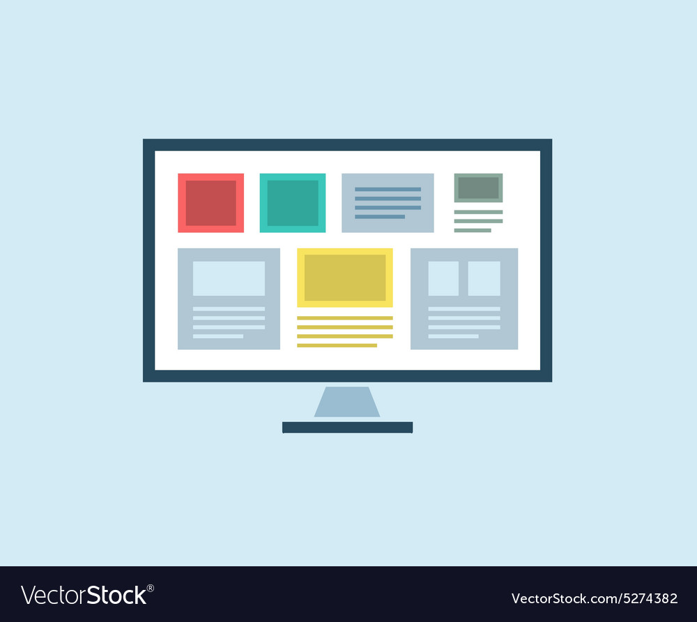 Flat computer icon isolated pc object Royalty Free Vector