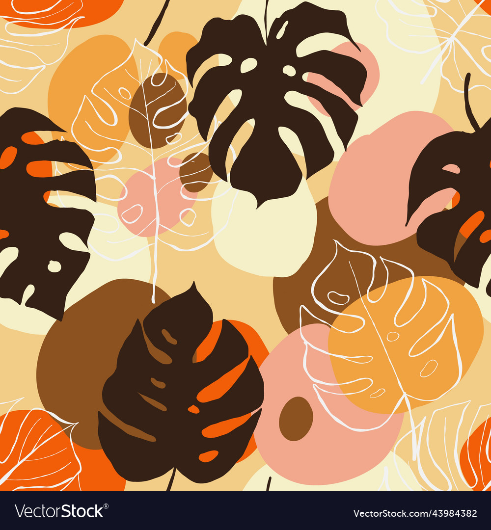 Hand drawn abstract tropical monstera exotic vector image Hand drawn abstract tropical monstera exotic