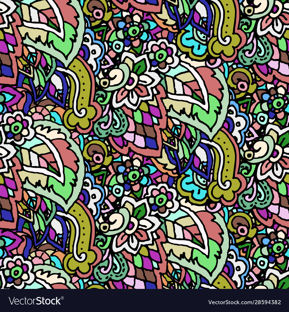 Hand drawn line seamless abstract colored