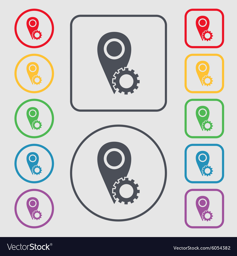 Map pointer setting icon sign symbols on the round