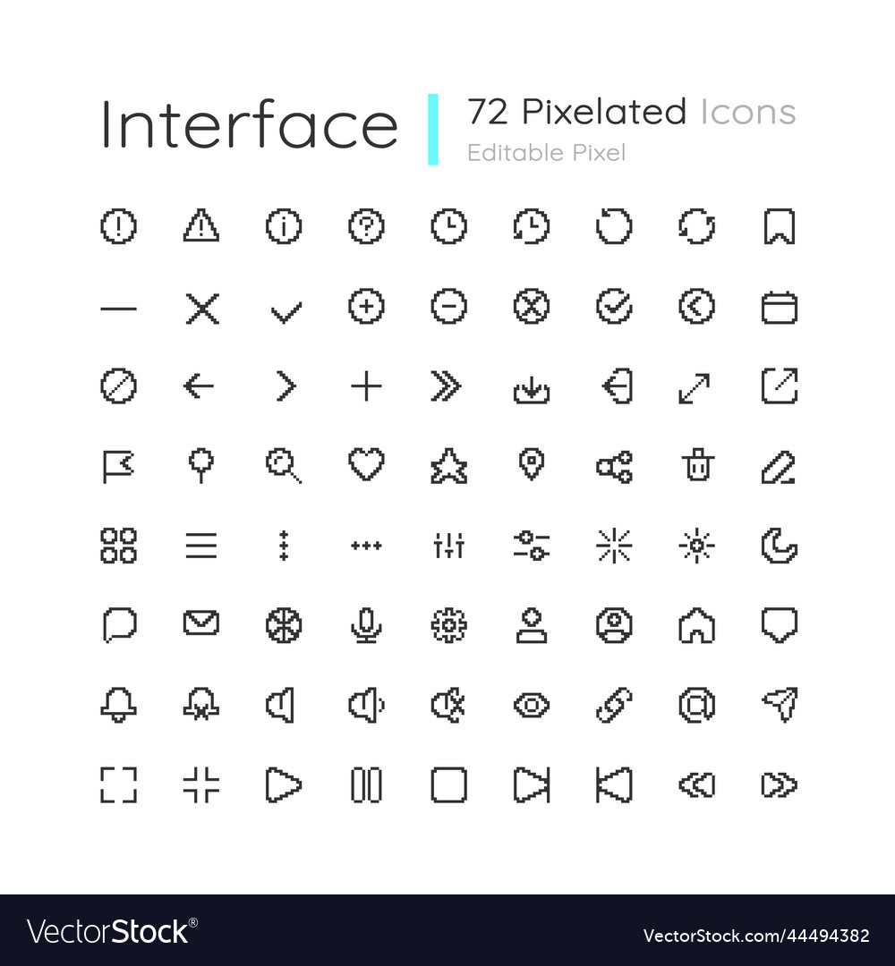 Minimalistic interface editable pixel ui icons set vector image Minimalistic interface editable pixel ui icons set