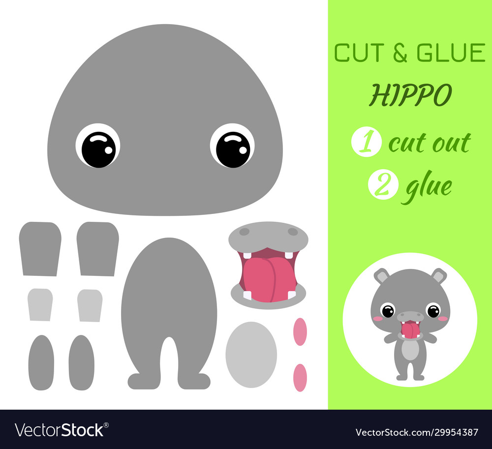 Cut and glue hippo educational paper game