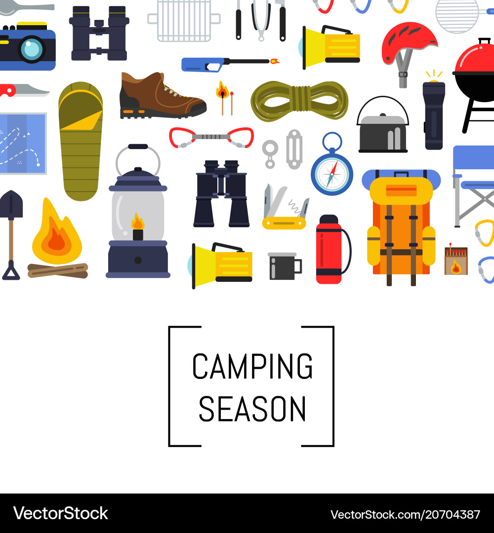 Flat style camping elements background Royalty Free Vector