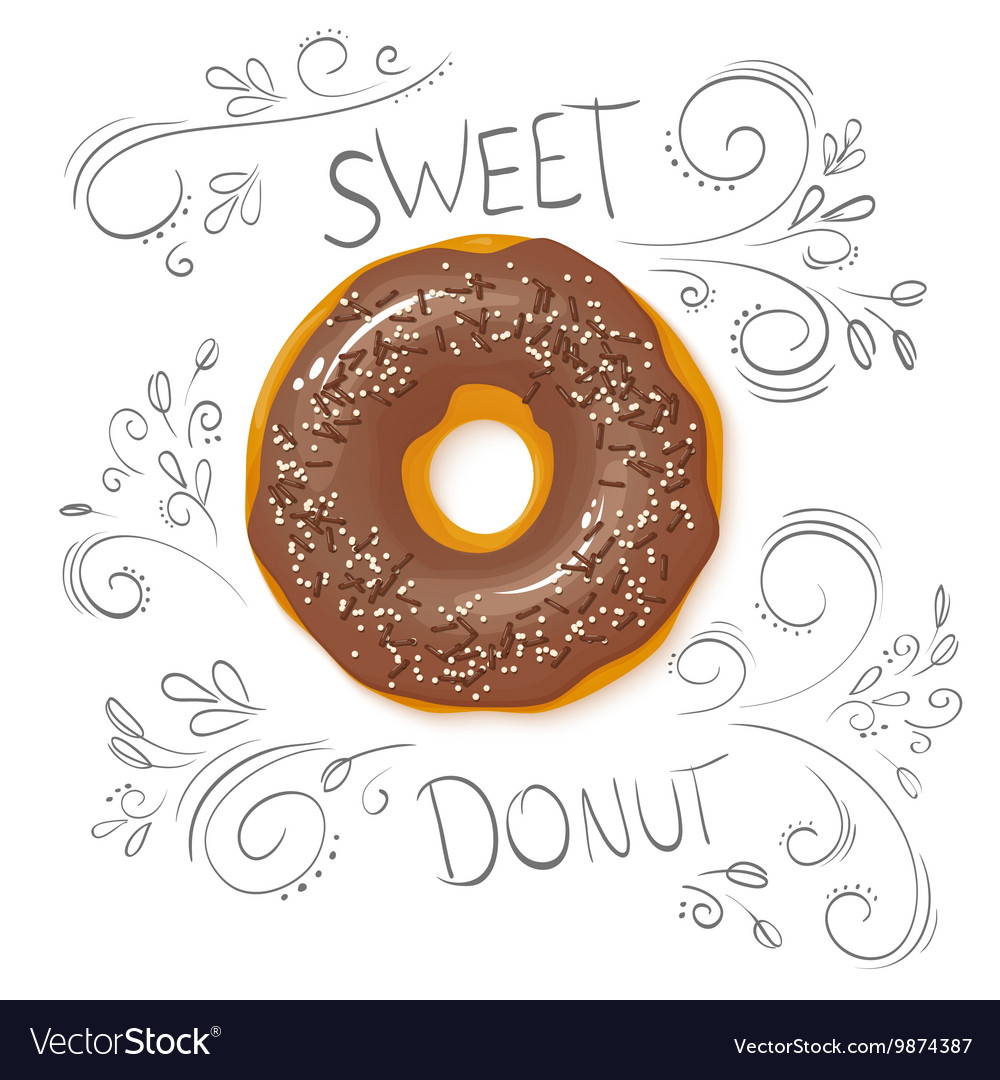 Realistic isolated sweet donut on top view