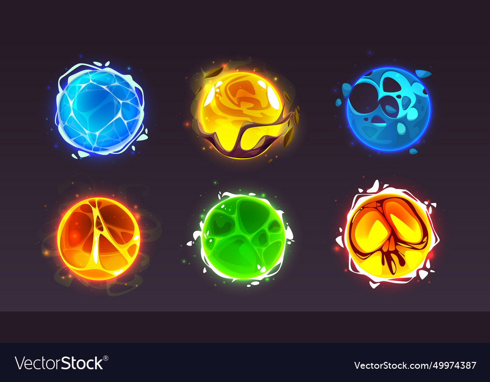 Set of magic energy balls isolated on black Vector Image