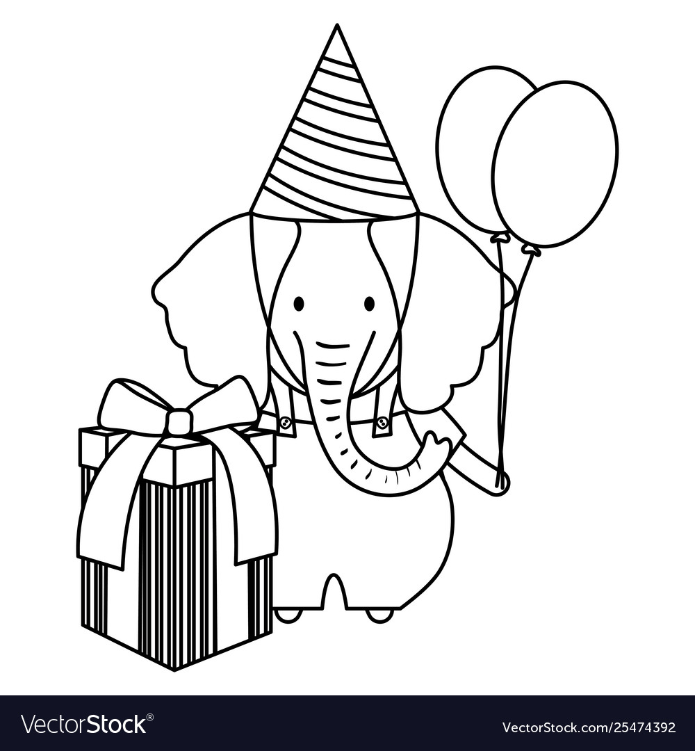 Elephant with gift box and balloons helium Vector Image