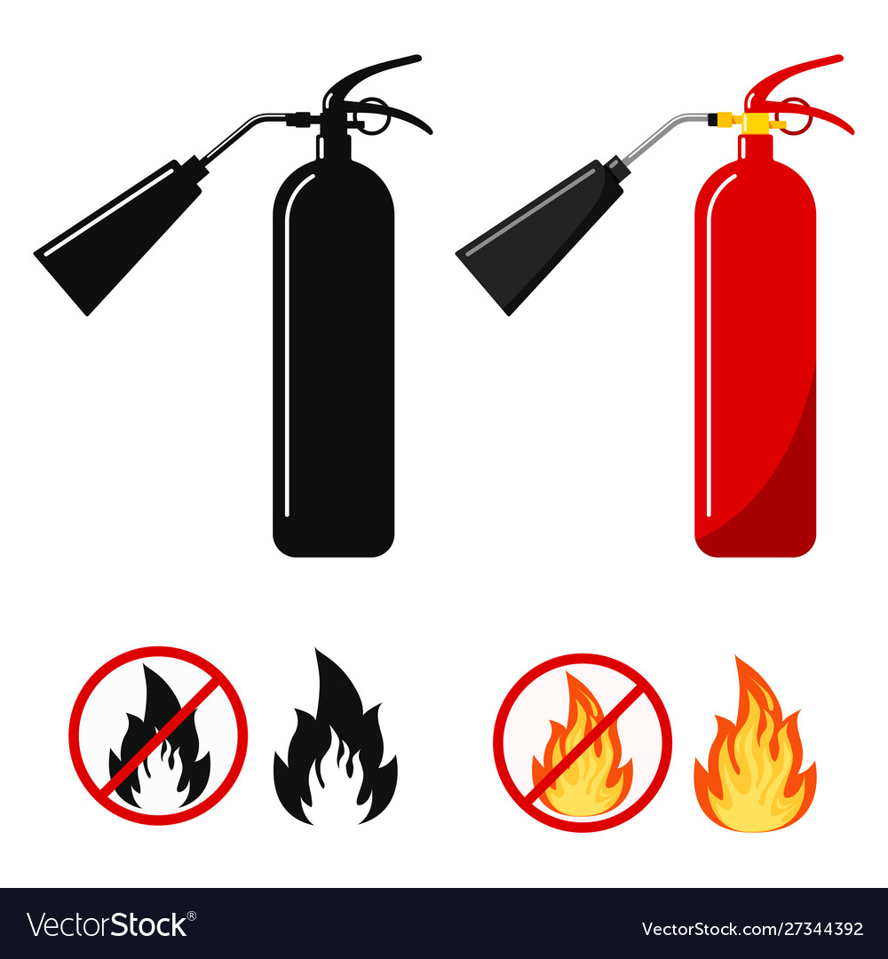 Flat design set red and black fire extinguisher