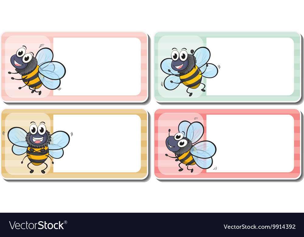 Label design with bees flying Royalty Free Vector Image