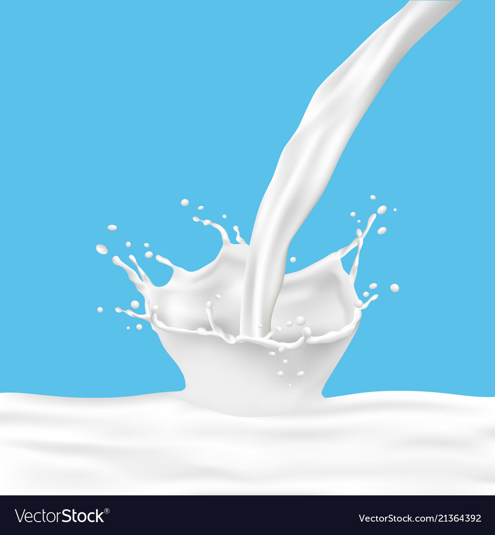 Milk splash with pouring milk on blue background Vector Image