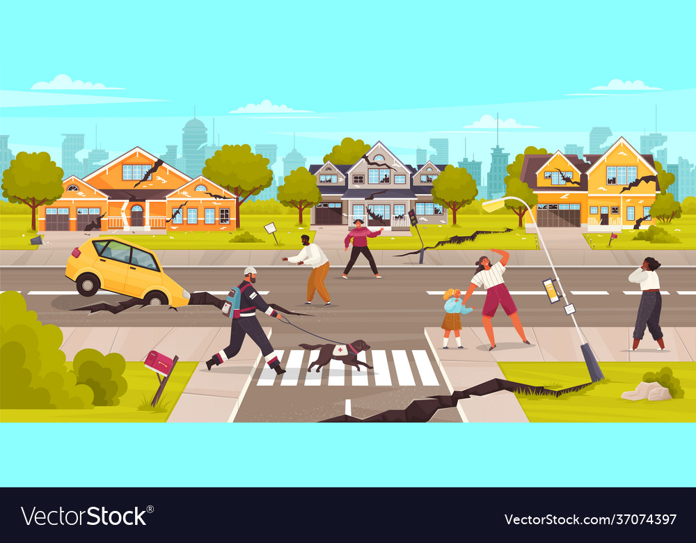 Damaged city street earthquake damage cataclysm Vector Image