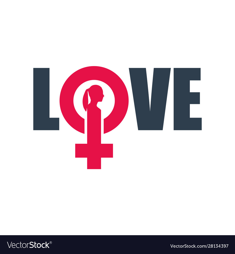 Female symbol icon and love text