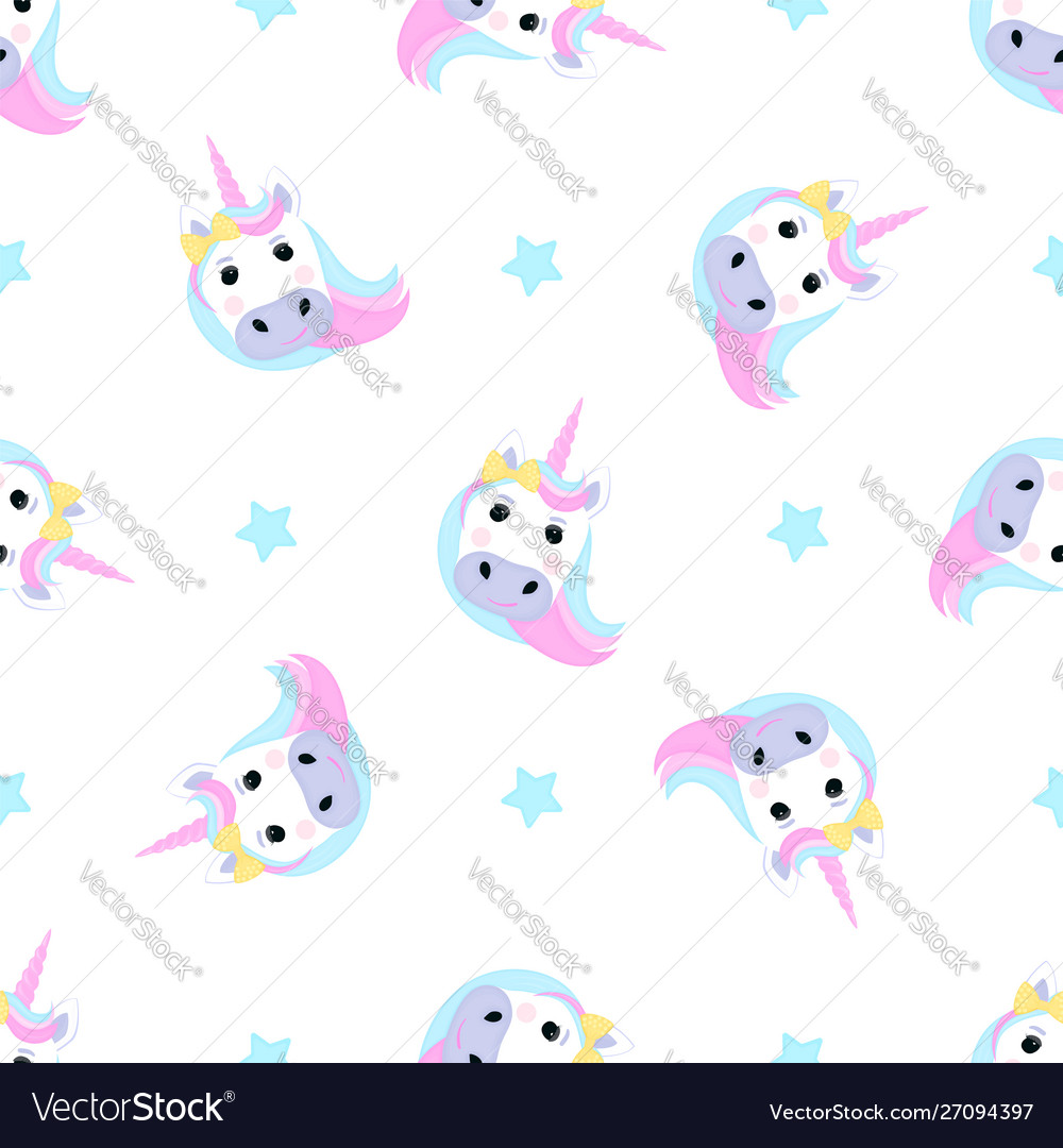 Funny unicorn and stars seamless pattern