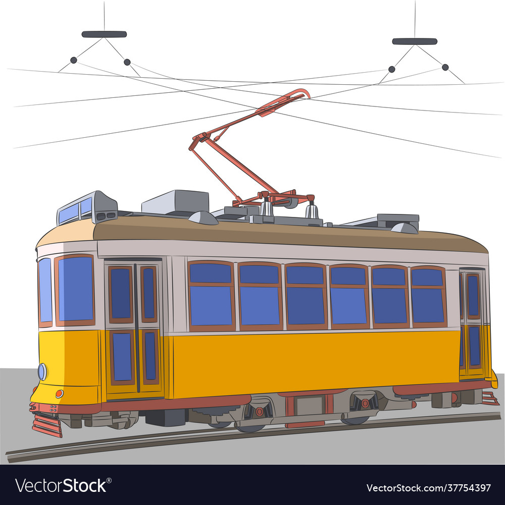 Lissabon alte gelbe Straßenbahn isoliert auf einem weißen