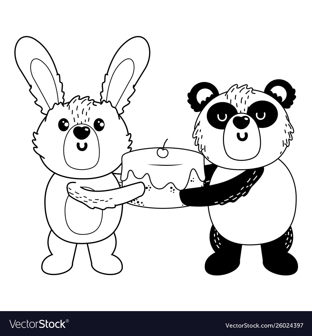 Rabbit and panda cartoon with sweet food design