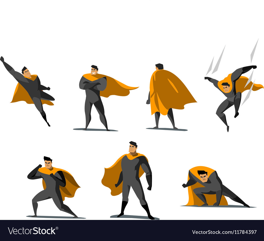 Set of superhero actions different poses