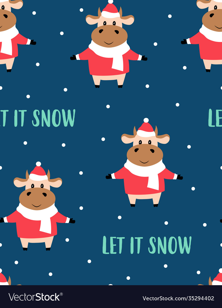 Christmas seamless pattern with cow