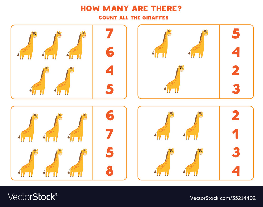 Counting math game with cute cartoon giraffes Vector Image