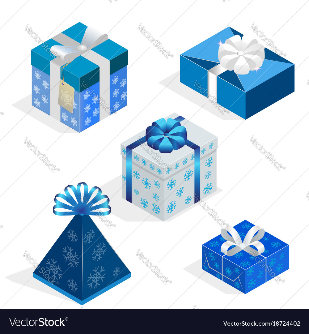 Isometric set of colorful gift boxes with bows Vector Image