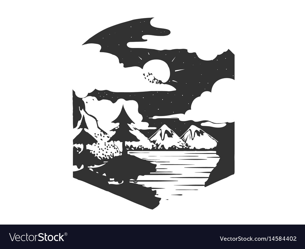 Mountains Camping Forest Camp Hand Drawn T Vector Image