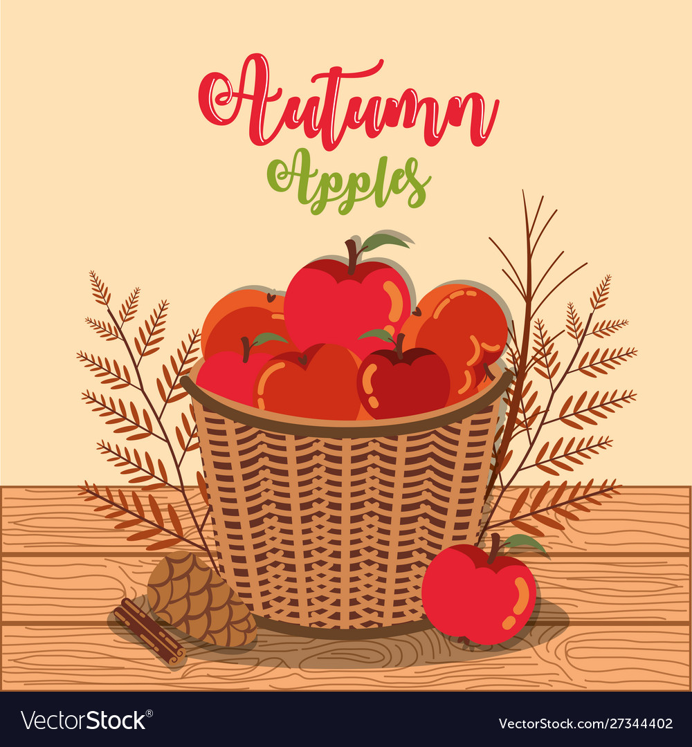 Poster autumn with apples in basket wicker