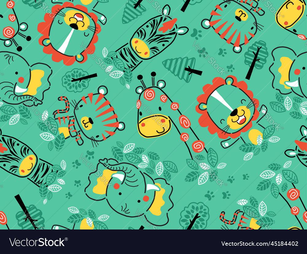 Seamless pattern of hand drawn animals cartoon