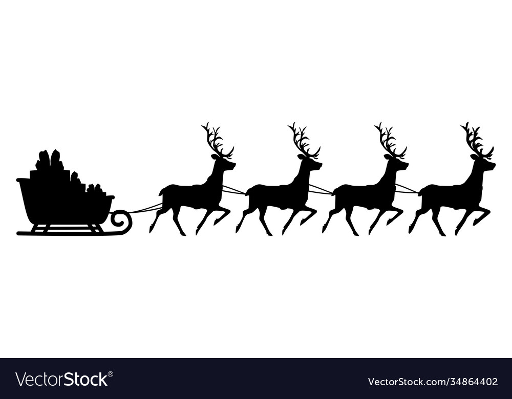 Silhouette sleigh with presents and reindeer Vector Image