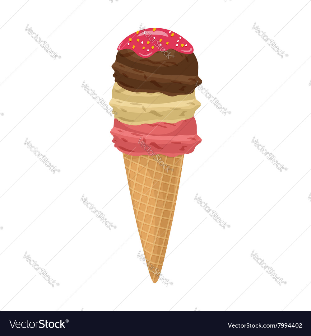 Three different flavor ice creams with cone icon Vector Image