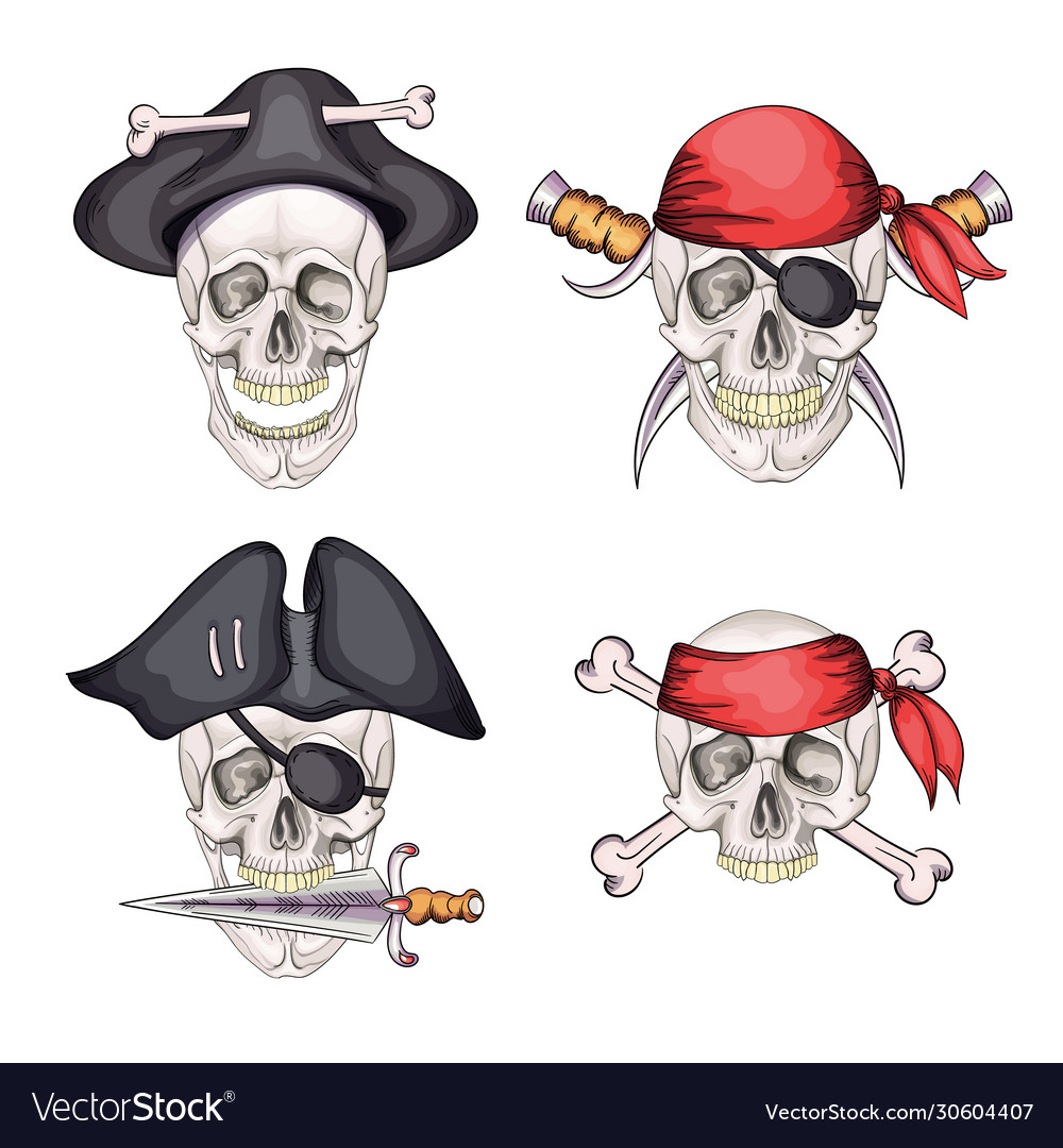 Danger pirate skull set in bandane and hat