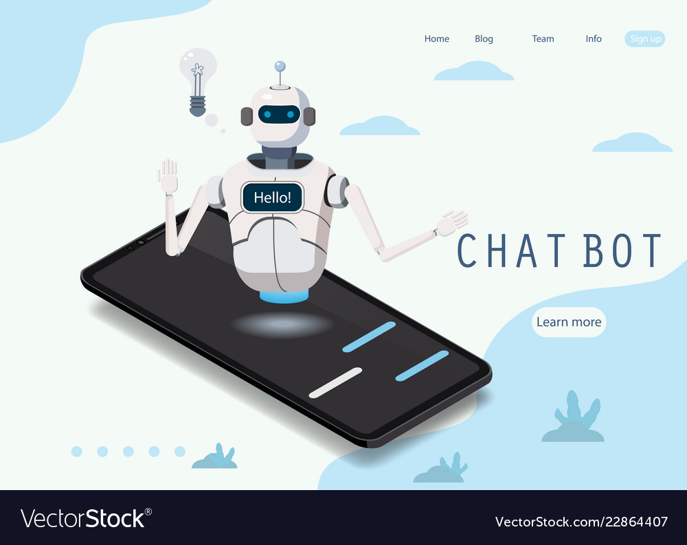 Isometric science chat bot smartphone concept