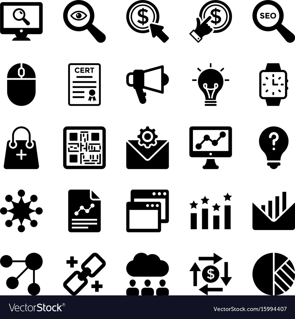 Seo and digital marketing glyph icons 9 Royalty Free Vector