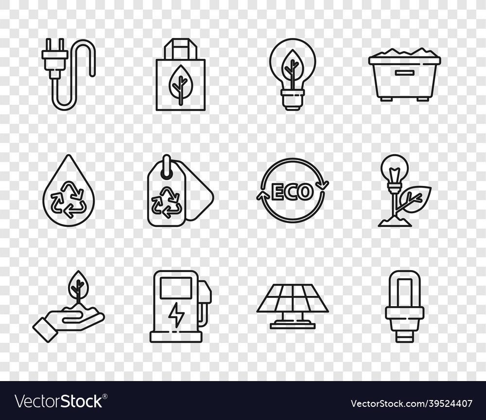 Set line plant in hand led light bulb